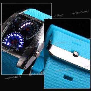 1x hellblau Armbanduhr Quarz Uhr LED Silikon Herrenuhr Damenuhr