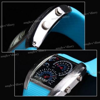 1x hellblau Armbanduhr Quarz Uhr LED Silikon Herrenuhr Damenuhr