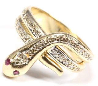 14kt 585 Goldring Schlange Schlangenring Gold Rubin Diamant Damen Ring
