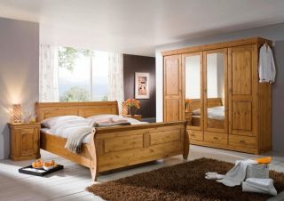 Schlafzimmer komplett Schrank Ehebett Spiegeltür Nachtkommode Kiefer
