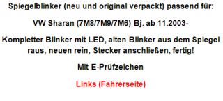 LED Spiegelblinker links VW Sharan ab 11.2003 Blinker Außenspiegel
