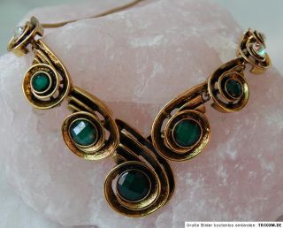 NEU Kette Collier grün silber Strass Amulett Ornamente Vintage antik
