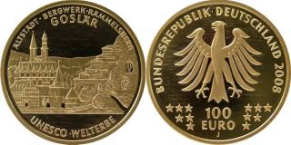 BRD 100 Euro 2008 A vz st original Goslar Anlagegold 15,55g fein