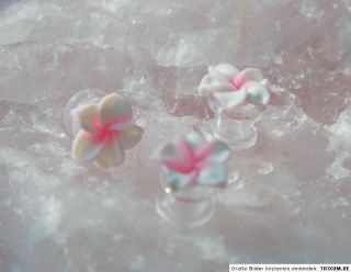 Hibiskus weiß rosa Tunnel/Plug 10 mm Hibiskus Blume Acryl/Kunststoff