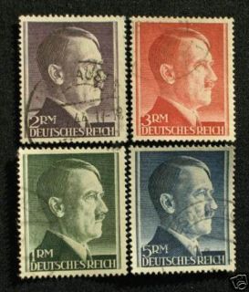 Reich,3.Reich, Adolf Hitler Nr. 799 802 B Zähnung gestempelt