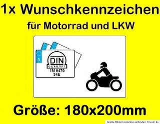 Motorrad Kennzeichen 180x200mm Motorradkennzeichen Wunschkennzeichen