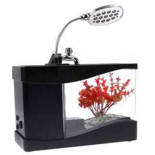 Mini USB Fish Tank Colorful LED Aquarium Desktop Lamp Light Black