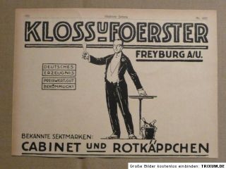 Reklame Kloss u Foerster Freyburg a U 1920 Sekt Cabinett Rotkaeppchen