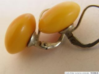 Antike Ohrringe Brisuren 830°Silber echter Bernstein Button Art Déco