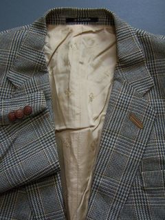 DAKS SIGNATURE SPORTS JACKET 46R LARGE BEIGE BROWN CHECKED WOOL 50