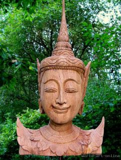 Tempelwächter Buddha Büste 55cm Skulptur Teak Holz Meditation Budda