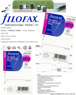A7 FILOFAX POCKET Kalendarium 2013 Kalender Einlage   6 Varianten für