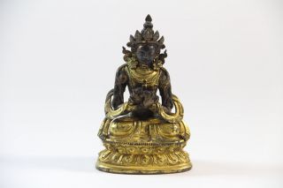 Bronze Figur Gottheit auf Lotusthron teils feuervergoldet 19./20.Jhd