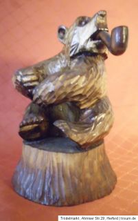 Bär Holz ,handgeschnitzt mit Pfeife,28 cm, Figur