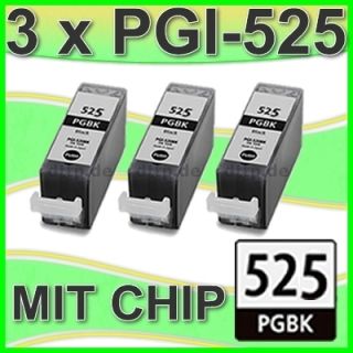3x PGI 525BK DRUCKER PATRONE +CHIP PIXMA IP4800 MG5100 MG5200 MG6100