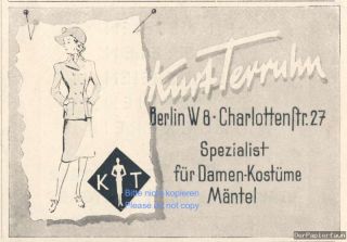 Damenmode Terruhn Berlin Orig. Reklame 1942 Charlottenstrasse Werbung