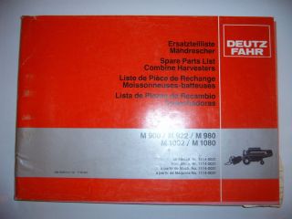 Deutz Fahr Mähdrescher M 900 922 980 1002 1080 4/82 catalogue
