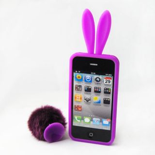 iPHONE 4 4S BUNNY CASE Hase Hülle Bumper Tasche Lila Cover TPU