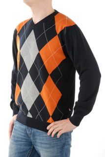 NEU COMMANDER Pullover Pulli V Ausschnitt Rhombe Orange