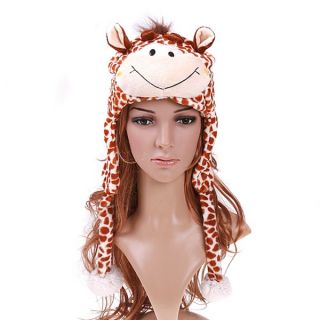 Cream Short Fuzzy Multifunctional Soft Warm Cartoon Animal Giraffe Hat