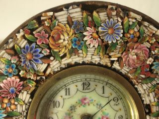 Feine, alte Schreibtischuhr, floraler Dekor, Mosaik, Pietra Dura, um
