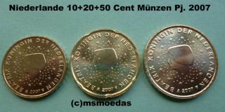 Niederlande 10+20+50 Euro Cent Münzen Pj. 2007 Euromünzen coins