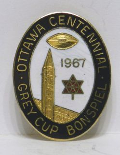 CURLING LAPEL HAT PIN 1967 OTTAWA GREY CUP BONSPIEL CANADA CENTENNIAL