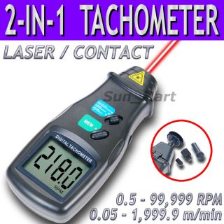 Digital Laser & Kontakt Tachometer Drehzahlmesser 99.999 RPM