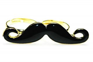 R50 Doppelring Zwei Finger Ring Blogger Schnurrbart Bart Mustache Gold