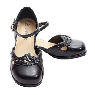  Girls Black Flower Heel Dress Shoe Toddler 5 9: Modit: Shoes