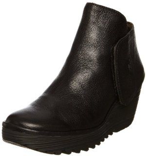  Fly london Yogi Black Leather New Womens Wedge Shoes Boots: Shoes