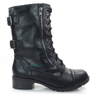 Dome Women Military Inspired Combat Boots w/ Lace Up and Zipper