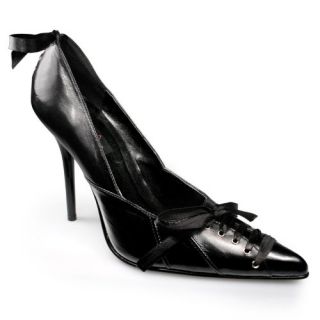 Inch Sexy Classic Black Pump Shoes With Corset Lacing Leather Shoes