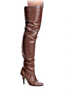  Sexy 4 Inch Heel Brown Leather Thigh High Boot   14: Clothing