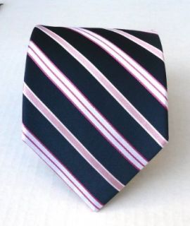 100% Silk Woven Navy Stripe Extra Long Tie Clothing