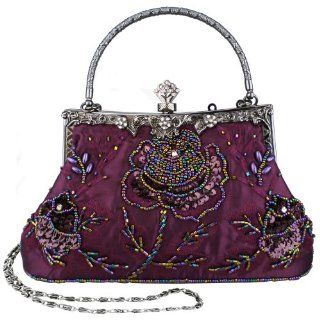 Exquisite Antique Seed Beaded Rose Evening Handbag, Clasp Purse Clutch