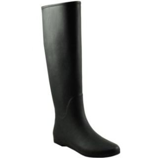 Capelli New York Womens Matte Solid Knee High Rain Boot Black 5: Shoes