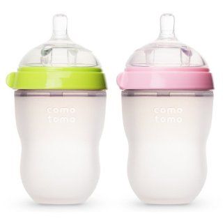 Comotomo Natural Feel Baby Bottle Double Pack, Green/Pink
