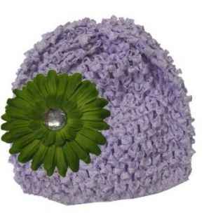 Lavender Crochet Hat with Lime Daisy Flower Clothing