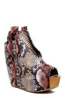 Campbell Kelsey Ex High Wedge Bootie   Brown Beige Snake Shoes
