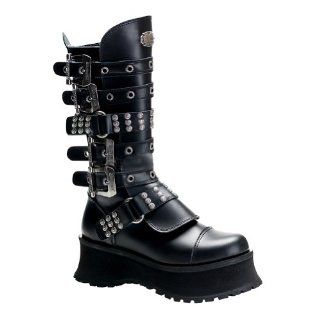 Inch Heel Gothic Knee Boots Buckles Studs Platform Black Boots: Shoes