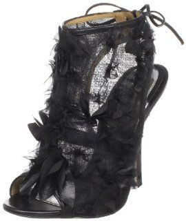 Open Toe Bootie, Black Leather, 5.5 M US Badgley Mischka Shoes