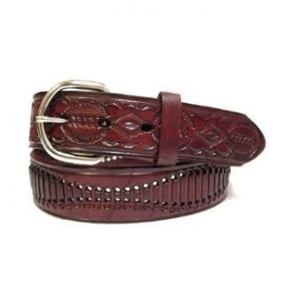 Western Rodeo Leather Belt Tooled Baske Weave Laced (sz 34) Clothing