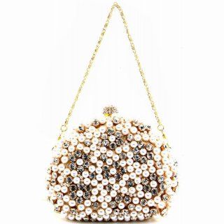 Style Crystals and Pearls Hard case Evening Clutch (Gold) Shoes