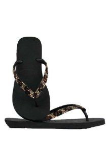 Jack Top Swarovski Crystal Flip Flops (39/40, Black/Leopard): Shoes