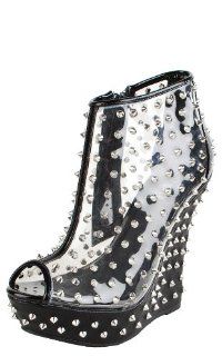  M1062163 Spiked Transparent Wedge Ankle Booties BLACK Shoes