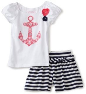 Flapdoodles Girls 2 6X Anchors Away 2 Piece Set, White, 2T