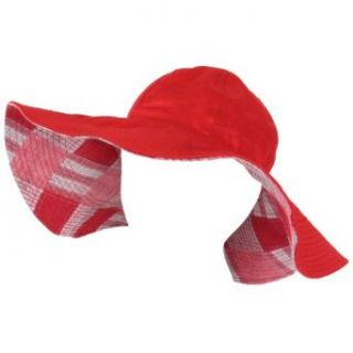 New Cotton Plaid Floppy Beach Hat Red Reversible Red