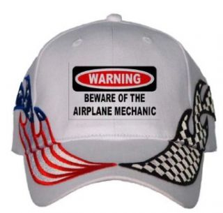 WARNING BEWARE OF THE AIRPLANE MECHANIC USA Flag / Checker