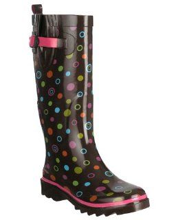 Fisheye Dots Printed Ladies Tall Sporty Rain Boot Brown Combo 9 Shoes
